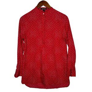 Lauren Ralph Lauren Red Speckled collarless pullover blouse Sz S‎